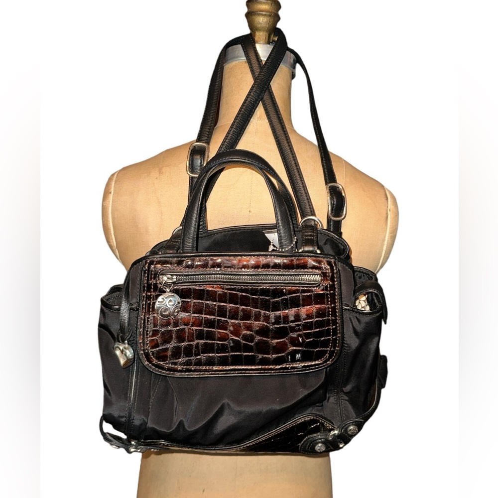 Brighton Twister Bennett Nylon Croco Patent Top Handle Zipper Backpack Bag Purse